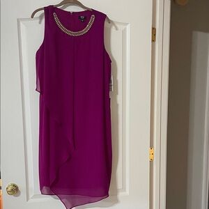 MSK Magenta Asymmetrical Dress with Pearl Neckline